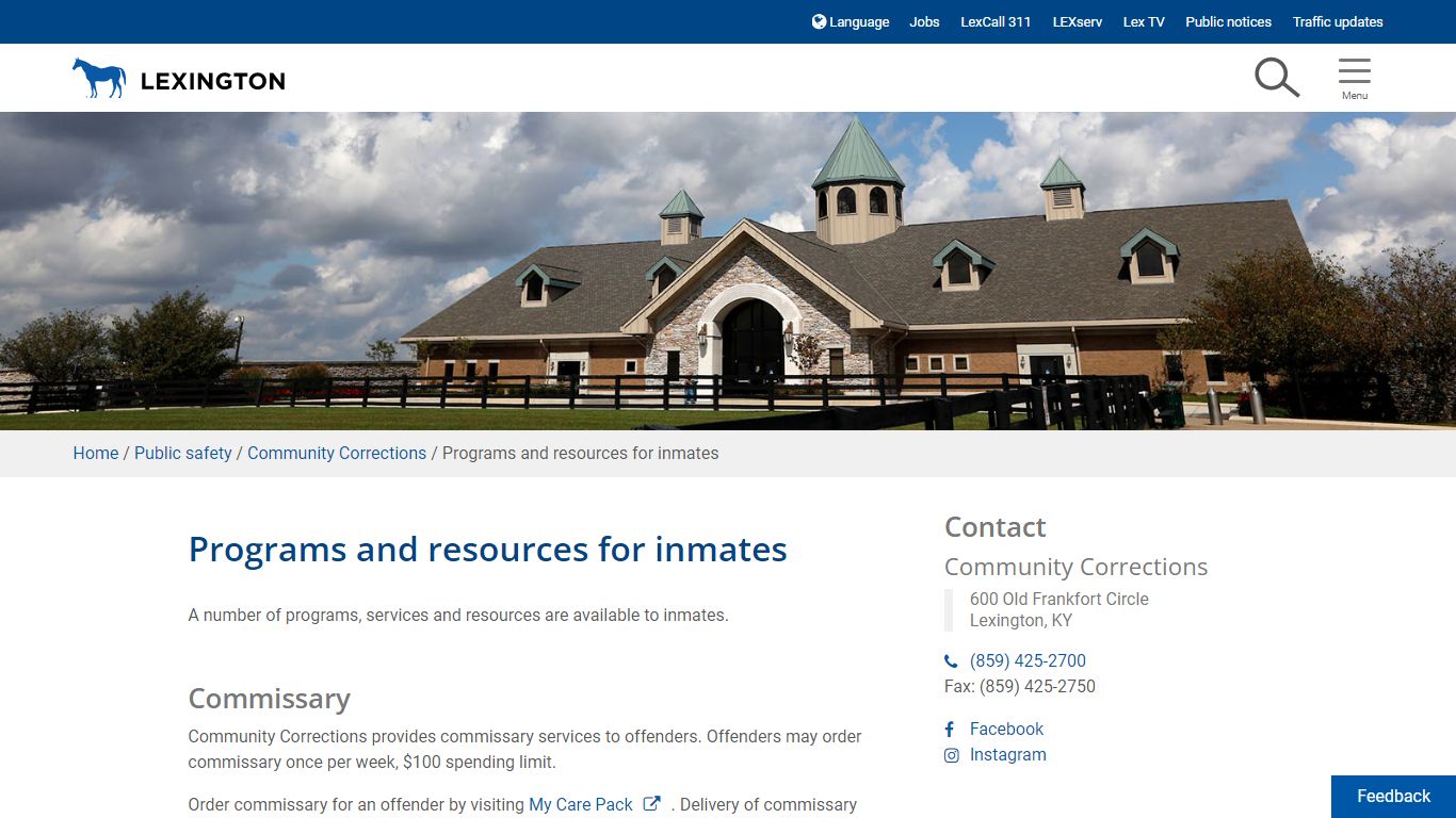 Programs and resources for inmates | City of Lexington